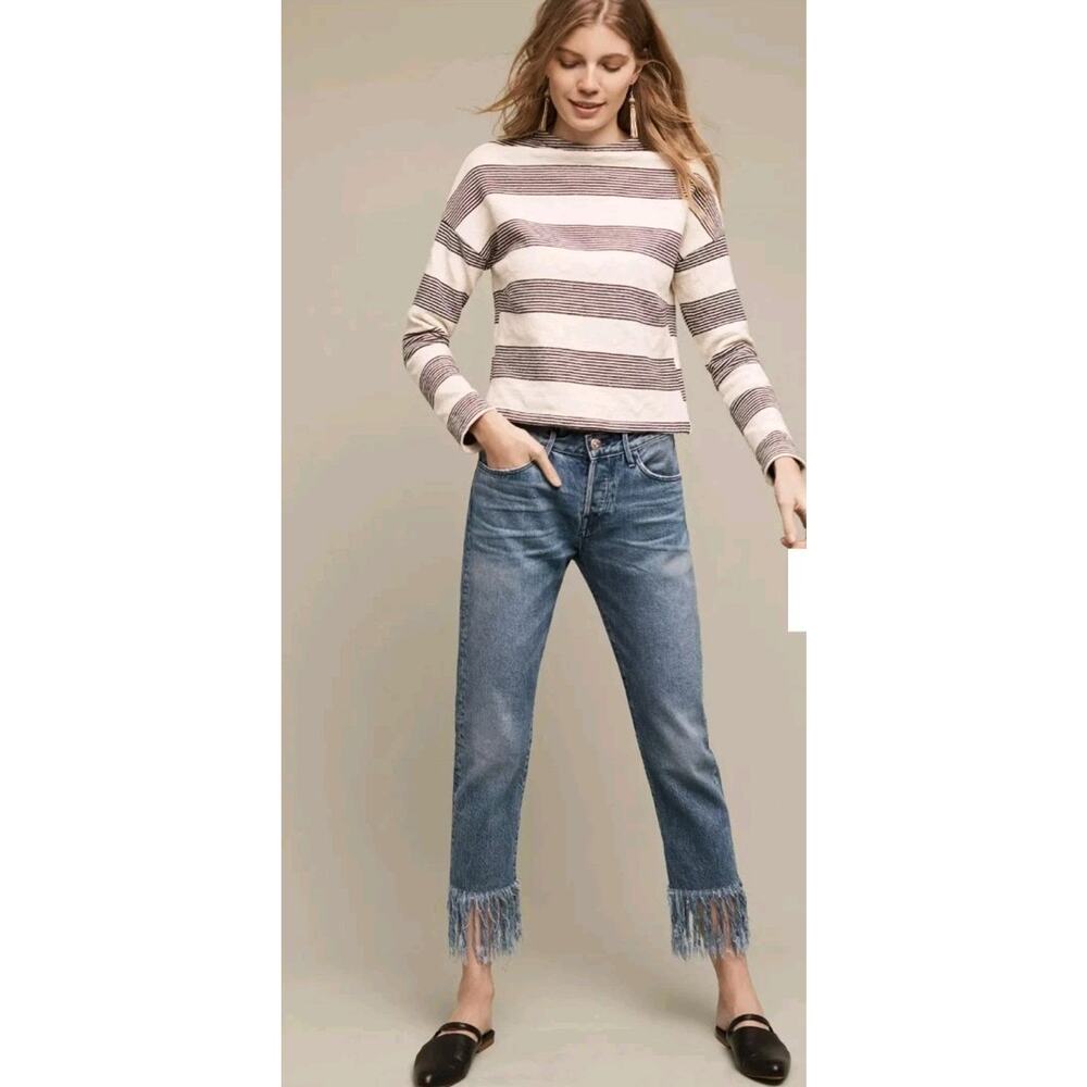 Anthropologie 3x1 Straight Fringe Crop Jeans Stella Blue 24 Clean Girl Capsule‎